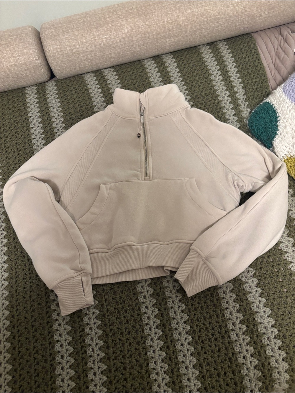 Half-Zip Funnel Neck Sweatshirt in Light Cream